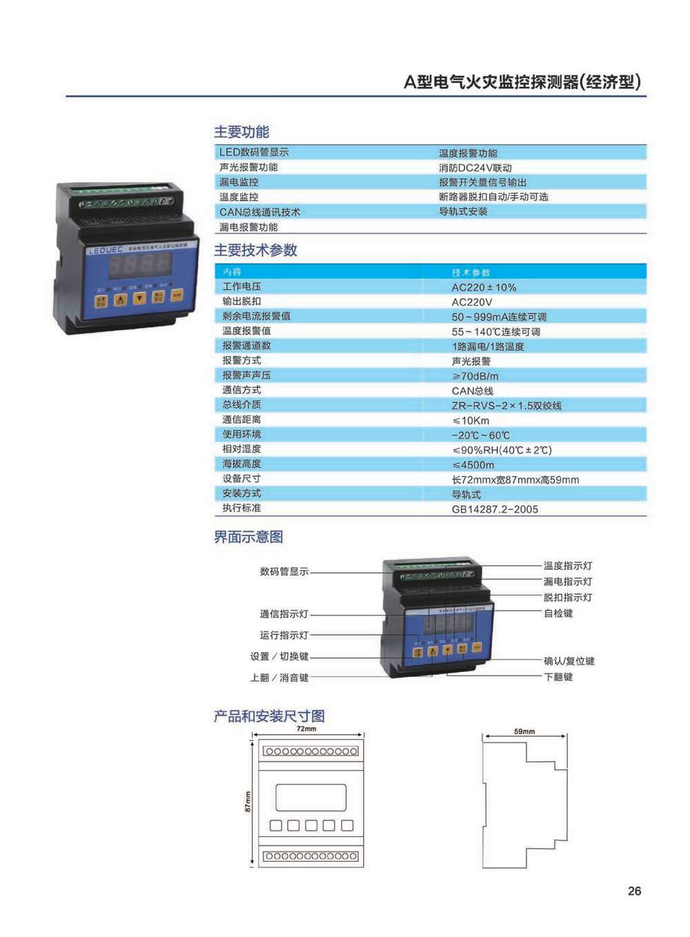 导轨式 1回路 剩余电流式分体式电气火灾监控探测器 零序互感器.jpg